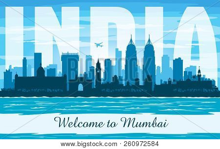 Mumbai India City Skyline Vector Silhouette