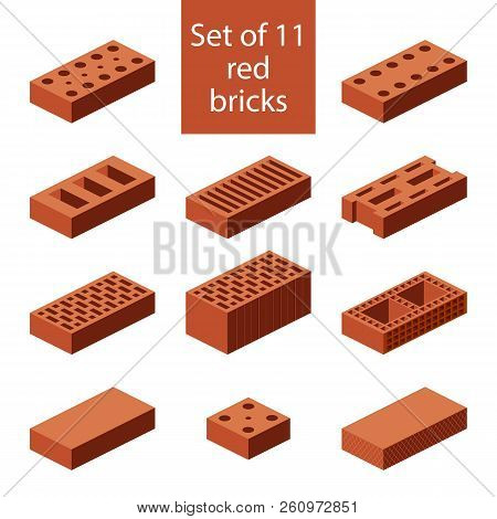 Flat 3d Isometric Vector Brick Icons. Industrial Elements. Building Construction Materials.