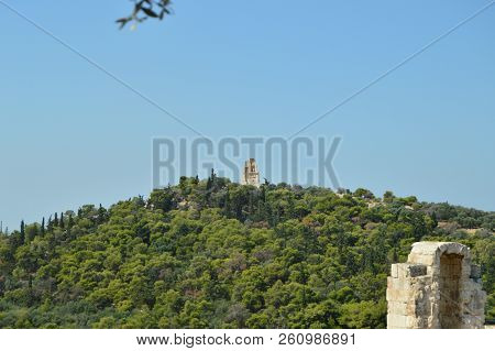 Monument To Philopapos, On The Top Of The Hill Philopapos Seen From The Acropolis Of Athens. Archite
