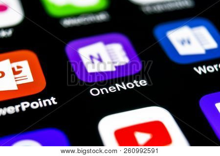 Sankt-petersburg, September 30, 2018: Microsoft Onenote Office Application Icon On Apple Iphone X Sc