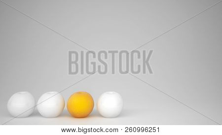 Outstanding Ogm Free Orange Contrasts With White Oranges On White Background With Copy Space, Natura
