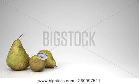Fresh Pear Juice In Pear Can And Pears, Over White Background With Copy Space, Natural Drink Concept