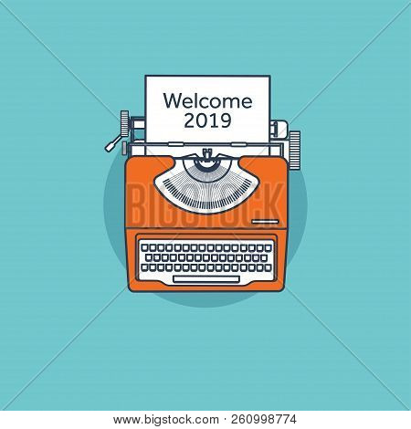 Typewriter In A Flat Style. Christmas Wish List. Letter To Santa. New Year. 2019. December Holidays.