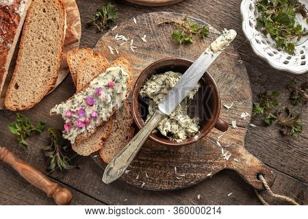 Herbal Butter Made From Young Nettles Collected In Early Spring