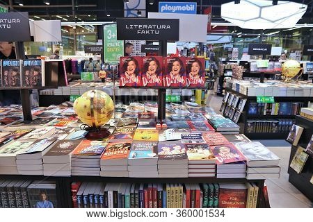Krakow, Poland - November 21, 2018: Book Selection At A Bookstore At Krakow Airport In Poland. It Is