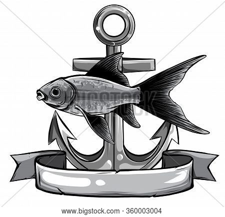 Monochromatic Vector - Gold Fish, Carassius Auratus, Fresh Water Aquarium Fish