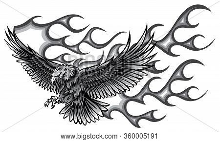 Monochromatic Flaming Eagle - Vehicle Graphic. Ready For Vinyl Cutting. .