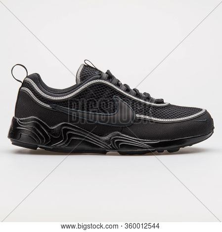 Vienna, Austria - August 14, 2017: Nike Air Zoom Spiridon 16 Black Sneaker On White Background.