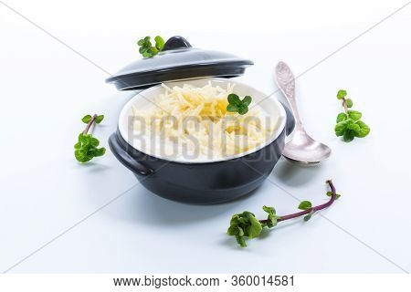 Sweet Boiled Vermicelli With Milk In A Ceramic Bowl
