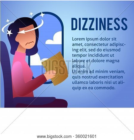 A Vector Image Of A Woman In The Transport With Motion Sickness And Dizziness. A Color Image For A T