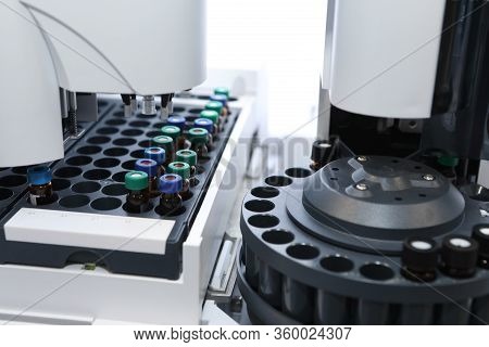 Quality Control Laboratory Medicine. Chromatograph Operation. Makes An Analysis On A Gas Chromatogra