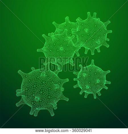 Corona Virus Virion Of Coronavirus. Covid Virus That Caused Epidemic Of Pneumonia. Wireframe Low Pol