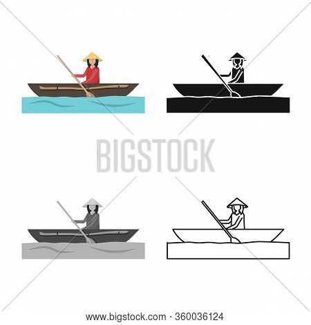 Vector Illustration Of Boat And Vietnamese Icon. Set Of Boat And Water Vector Icon For Stock.