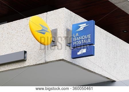 Bordeaux , Aquitaine / France - 10 15 2019 : La Poste And La Banque Postale Store French Post Logo O