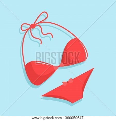 Simple Cute Illustration Of Two Piece Bikini On Soft Blue Background