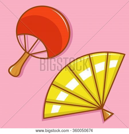 Cute And Sweet Vector Illustration Of Hand Held Fan On Pink Background