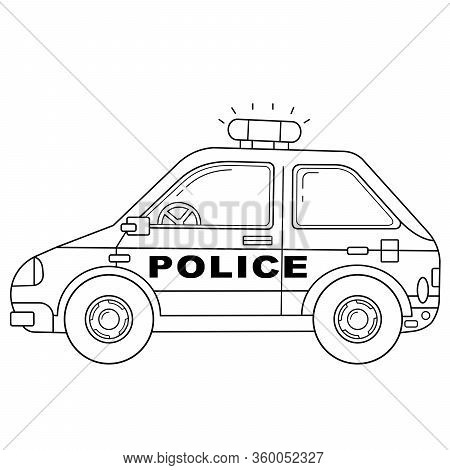 Coloring Page Outline Of Cartoon Police Car. Police. Images Transport Or Vehicle For Children. Vecto