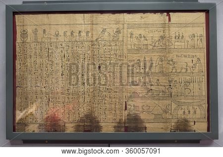 Dublin, Ireland - Feb 20th, 2020: Book Of The Dead Of Lady Neskhons, 300 Bc. Chester Beatty Library.