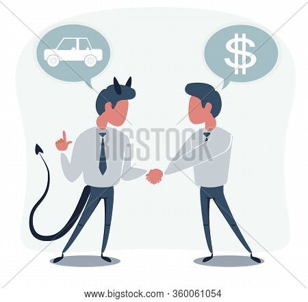 Businessman With Money Buying A Car Isolated On Background. Vector Flat Design Illustration.