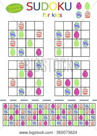 Set Of Simple Sudoku Puzzle For Kids Stock Vector Illustration. Spring Seasonal Happy Easter Colored