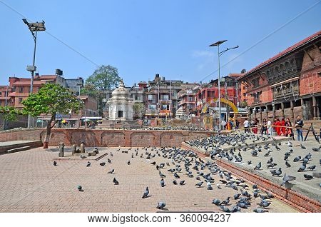 Kathmandu, Nepal - March 14, 2018: Beautiful Square In Kathmandu, Nepal With Its Traditional Buildin