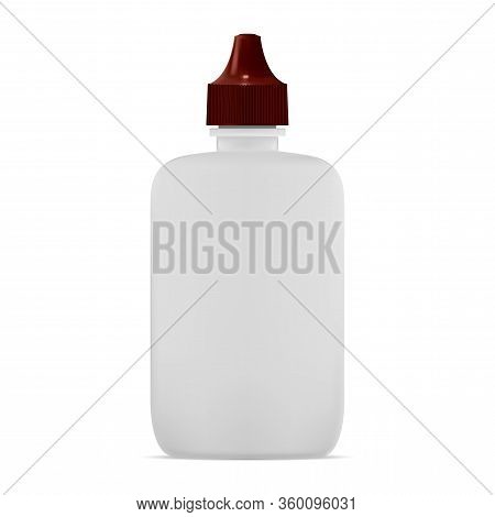 Nasal Dropper Bottle. Eye Drop Container Blank Mockup. Plastic Tube With Brown Cap For Pharmaceutica