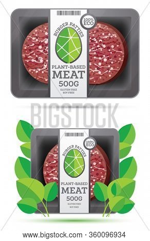 Plant Based Meat in Package Isolated on White. Vegan Concept. 