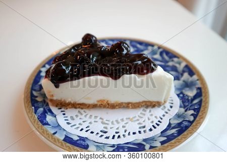 Blueberry Cheese Cake, Blueberry Cheese Pie Or Blueberry Cheese Tart In Top View