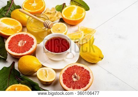 Healthy Products For Immunity Boosting Or Diet Food Top View. Vegetables And Fruits To Boost Immune 