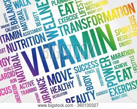 Vitamin Word Cloud Collage, Health Concept Background