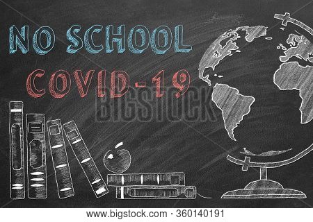Lettering Class Of 2020, Rotating Globe And School Books Are Drawn With Chalk On A Blackboard.