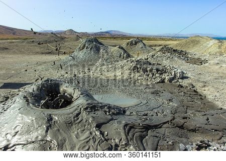 Mud Volcanoes Of Gobustan. Active Volcanoes. Valley Of Craters And Volcanoes. Azerbaijanian Nature. 