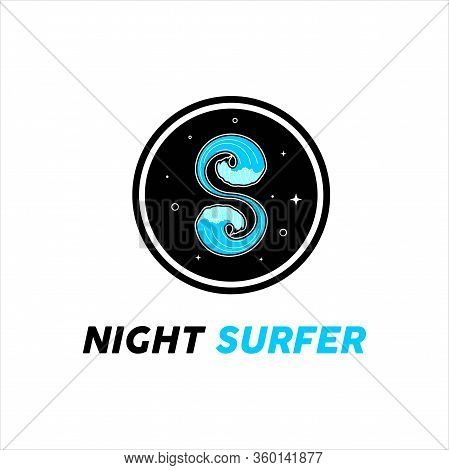 Letter S For Surfer Sport At Night Logo Vector