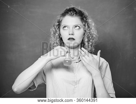 Disgusting Experiment. High School Classes. Girl Student Dislike Chemistry. Student Practicing On Ha