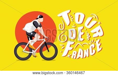 Tour De France Mens Multiple Stage Bicycle Race Horizontal Vector Illustration With Bike Racer On Ye