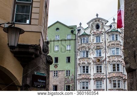 Innsbruck, Austria - August 12, 2019: Helbling House In The Old Town Of Innsbruck.