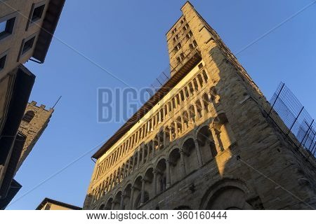 Historic Buildings In Arezzo, Tuscany, Italy. Church Of Santa Maria Della Pieve