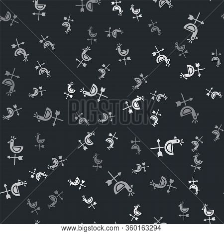 Grey Rooster Weather Vane Icon Isolated Seamless Pattern On Black Background. Weathercock Sign. Wind