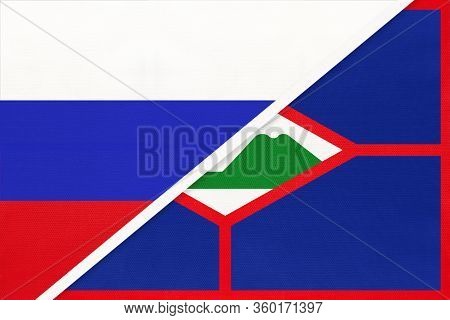 Russia Or Russian Federation Vs Sint Eustatius National Flag From Textile. Relationship, Partnership