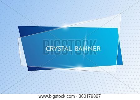 Glass Banner. Reflecting Glass Banner On Blue Background. Blank Transparent Glass Panel. Vector Illu