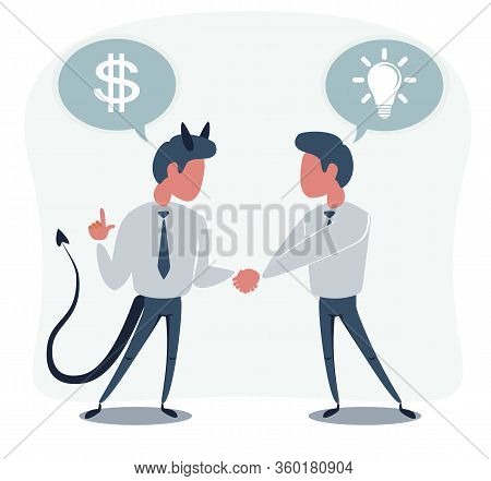 The Deal. Two Business Mans Shaking Hands. Vector Flat Design Illustration.