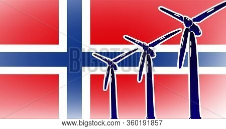 Wind Renewable Energy In Norway Vector Illustration Wind Turbine On The Flag Background In Colors Re