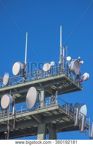 Telecommunication Tower With Directional Mobile Phone And Internet Antennas On Schockl Mountain In S