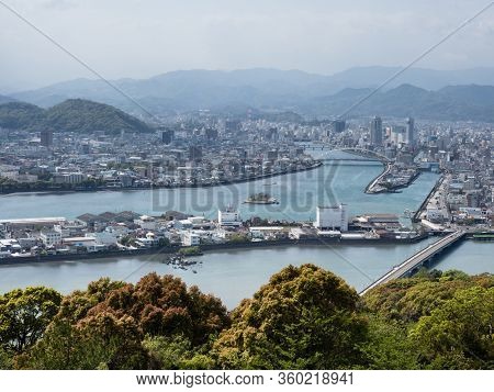 Kochi, Japan - April 6, 2018: Panoramic View Of Kochi City From The Top Of Mount Godai