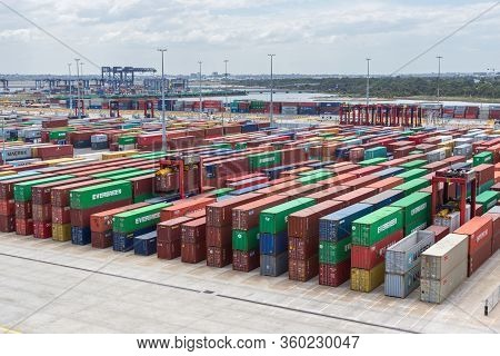 Sydney, Australia - November 27: Container Terminal In Port Of Sydney On November 27, 2018 In Sydney