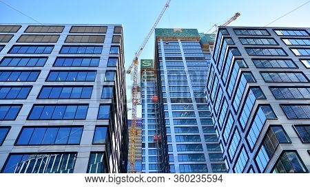 Warsaw, Poland. 7 April 2020. Roundabout Daszynski. New Skyscrapers In The Financial District Of Dow