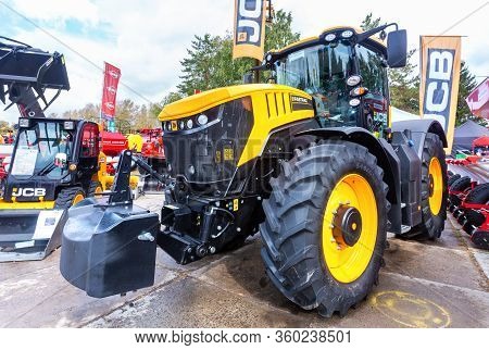 Samara, Russia - September 15, 2019: Modern Agricultural Wheeled Tractor Jcb Exhibited At The Annual