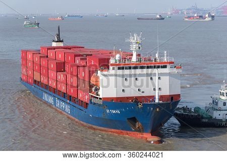 Shanghai, China - December 24: Vessel Moor To The Berth In Port Of Shanghai On December 24, 2018 In 
