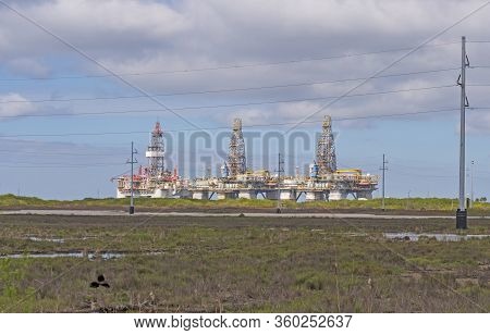 Offshore Oil Drilling Rigs In Drydock Near Port Aransas, Texas