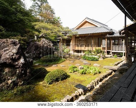 Kochi, Japan - April 6, 2018: Traditional Japanese Garden On The Grounds Of Chikurinji, Temple Numbe